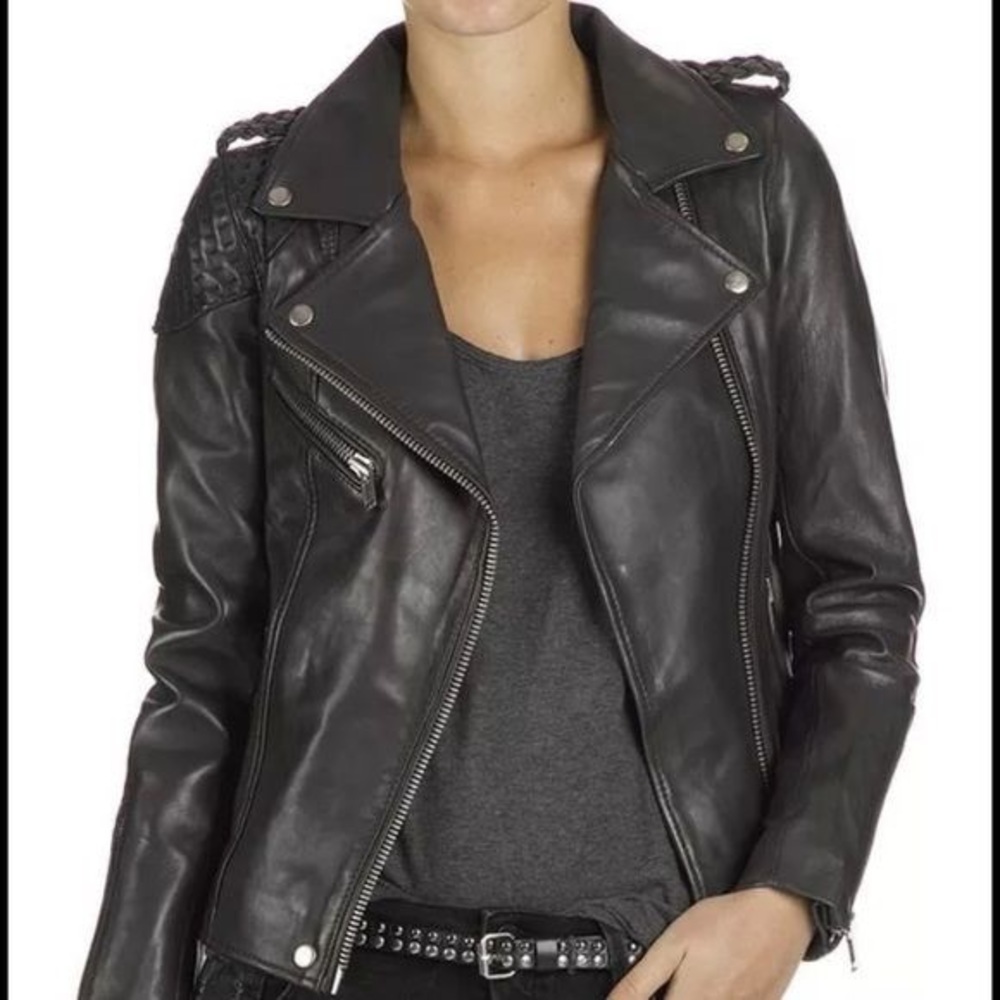 MAJE Madone leather biker Moto jacket Sz 36